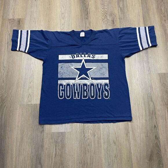 Dallas Cowboys Shirt Mens Blue NFL Football Number 8 V Neck Stripes T-Shirt - Picture 1 of 11